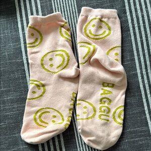 Baggu Pink and Green Smiley Face Socks